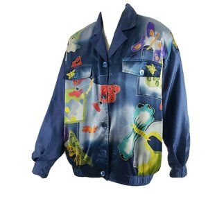 Mureli Bomber 100% Silk Jacket Boho Butterfly Blue